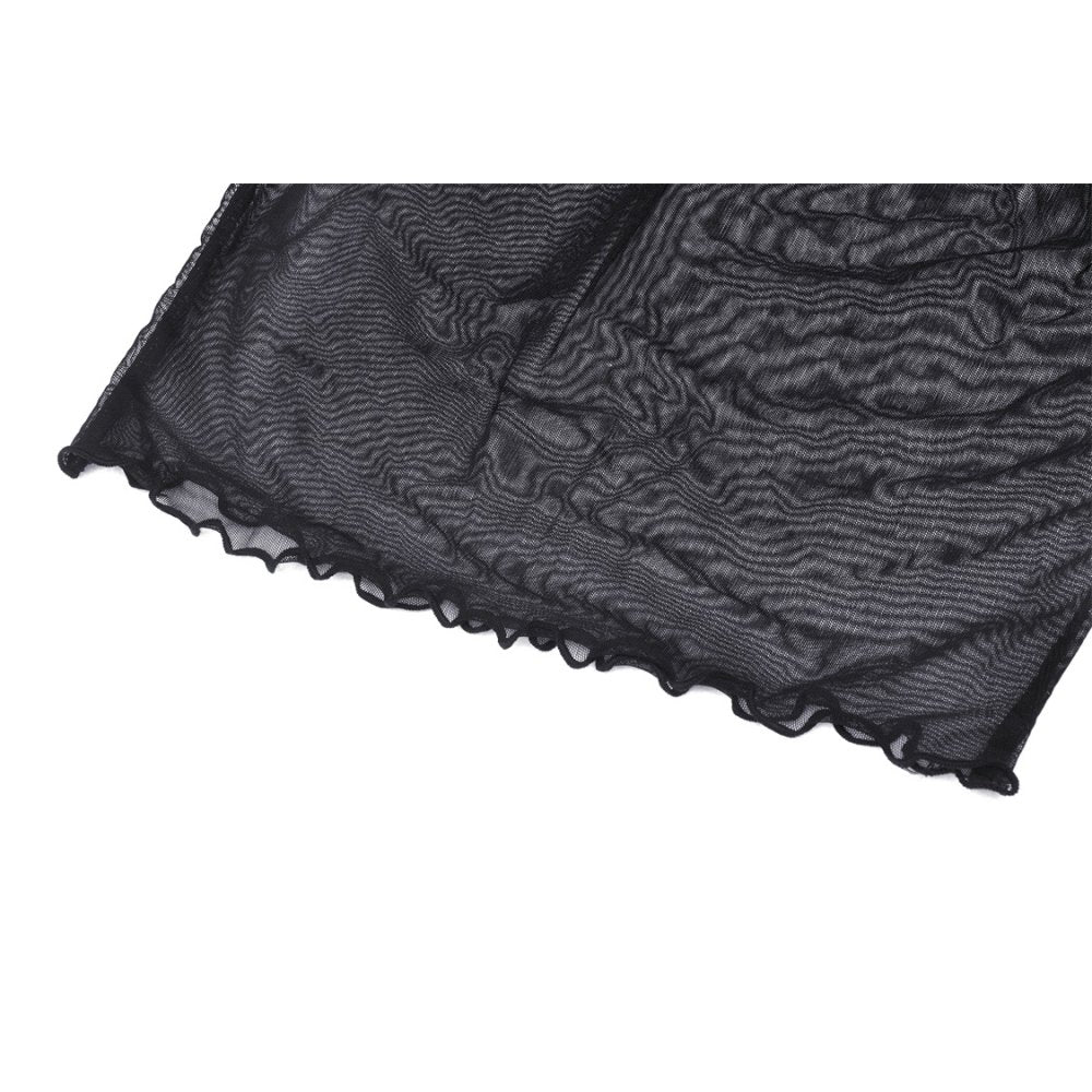 Dark In Love Barbarella Black Mesh Top – Gothic High Neck Long Sleeve
