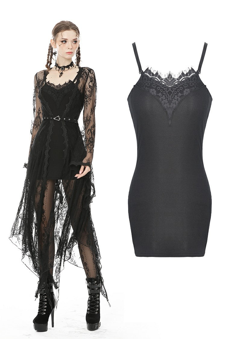 Dark In Love Emery Bodycon Dress – Gothic Lace Slip with Spaghetti Straps