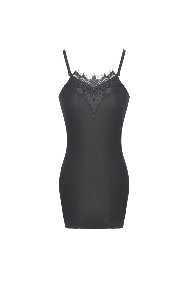 Dark In Love Emery Bodycon Dress – Gothic Lace Slip with Spaghetti Straps
