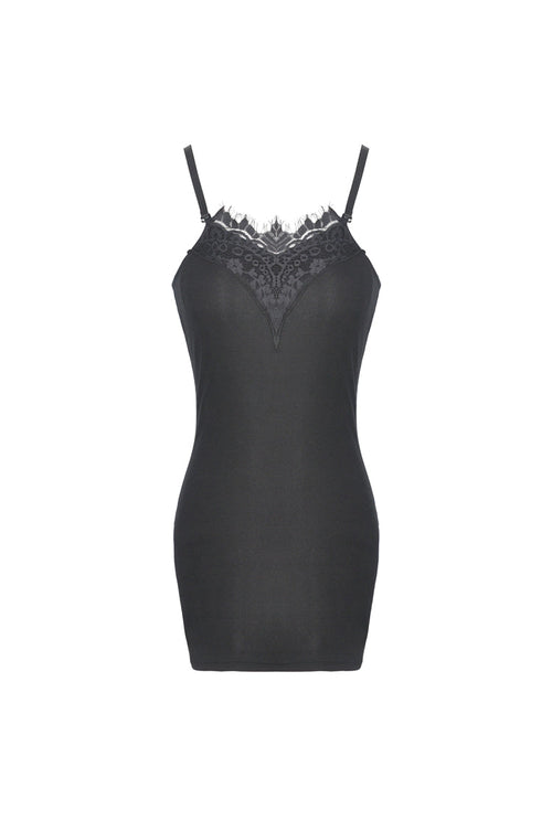 Dark In Love Emery Bodycon Dress – Gothic Lace Slip with Spaghetti Straps