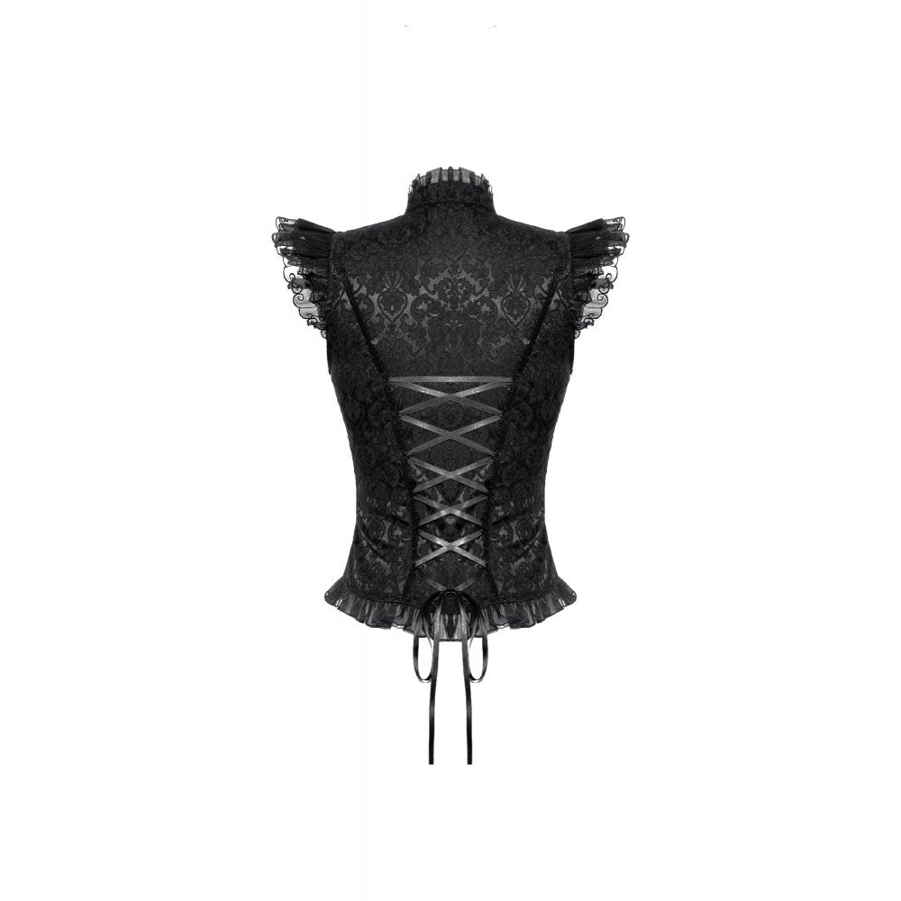 Dark In Love Lilita Top – Victorian Sleeveless Lace Trim Fitted Top