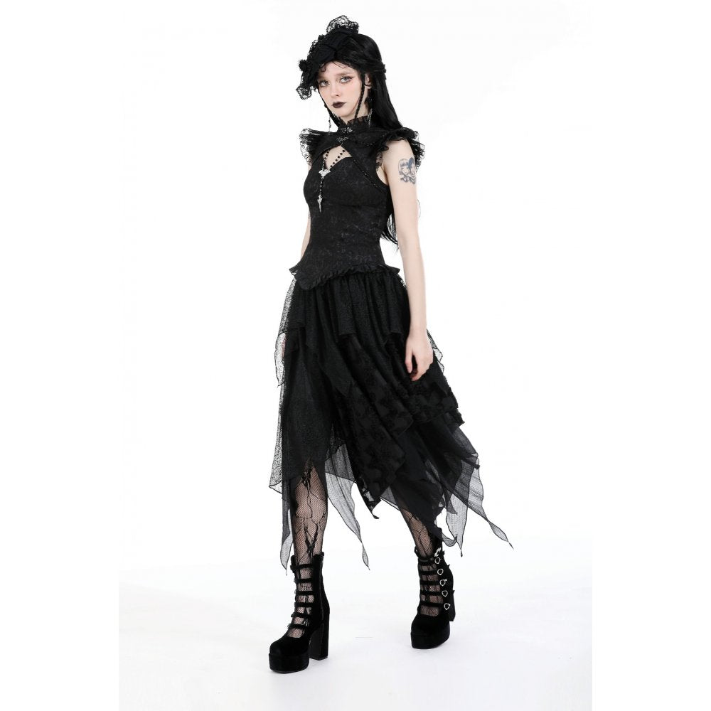 Dark In Love Lilita Top – Victorian Sleeveless Lace Trim Fitted Top