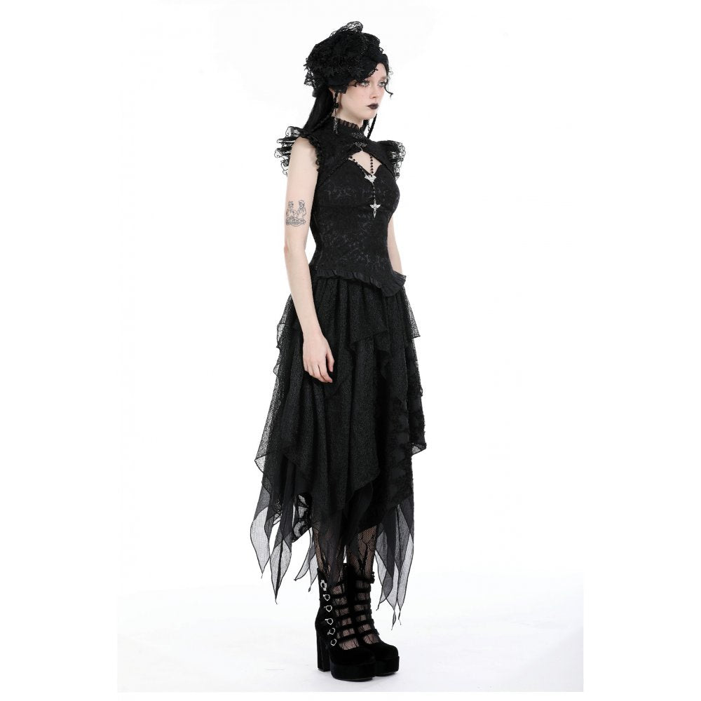 Dark In Love Lilita Top – Victorian Sleeveless Lace Trim Fitted Top