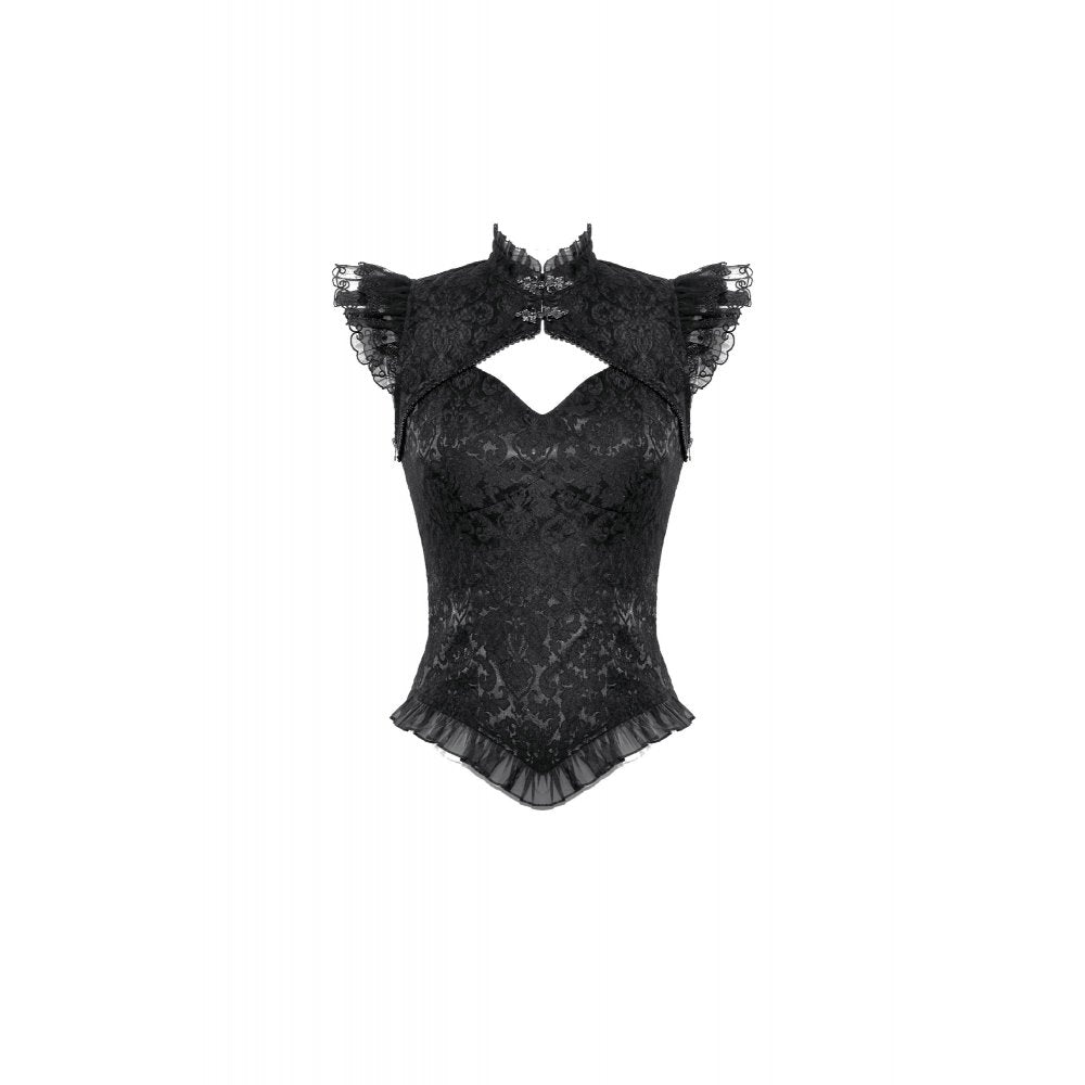 Dark In Love Lilita Top – Victorian Sleeveless Lace Trim Fitted Top