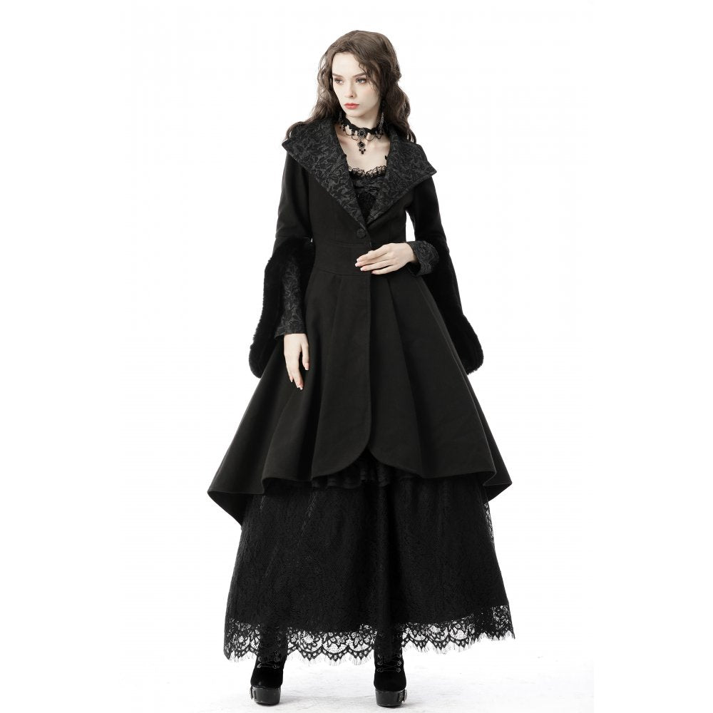 Dark In Love Rivendell Black Elven Coat with Faux Fur and Hood