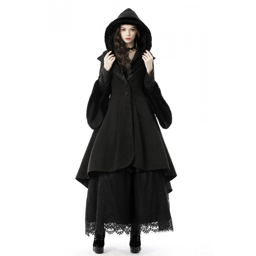 Dark In Love Rivendell Black Elven Coat with Faux Fur and Hood