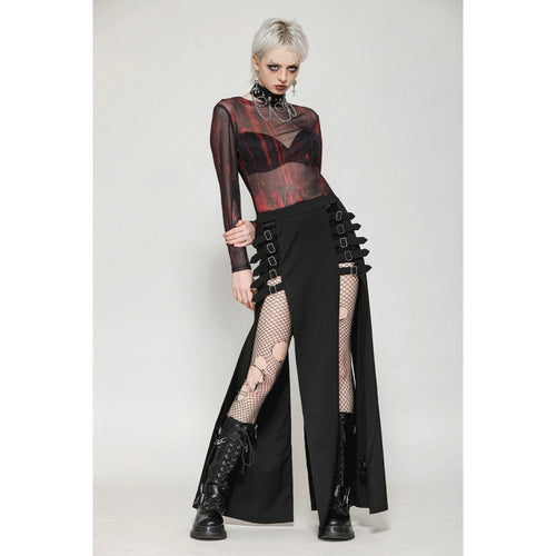 Dark in Love Phoenix Black Slit Maxi Skirt | Goth Faux Leather Buckle
