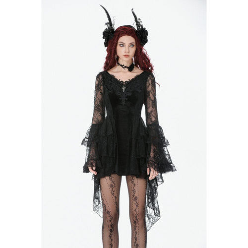 Dark in Love Gothic Velvet & Lace Embroidered Dress | Kate's Clothing