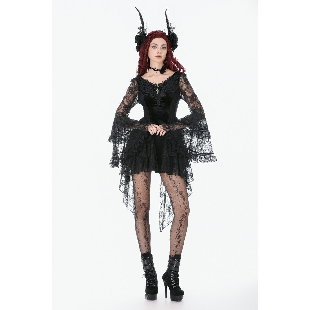 Dark in Love Gothic Velvet & Lace Embroidered Dress | Kate's Clothing
