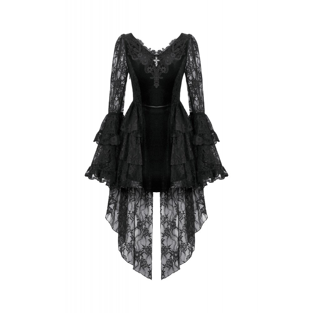 Dark in Love Gothic Velvet & Lace Embroidered Dress | Kate's Clothing