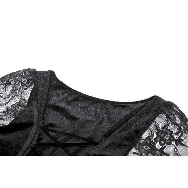 Dark in Love Gothic Velvet & Lace Embroidered Dress | Kate's Clothing