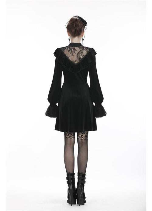 Dark In Love Avina Black Velvet Gothic Dress with Lace Neckline