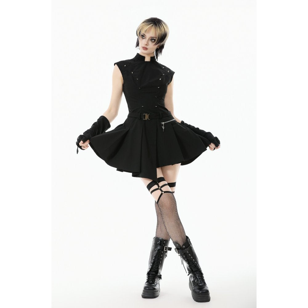 Dark in Love Cassia Black Pleated Mini Dress – Buckled Goth Style