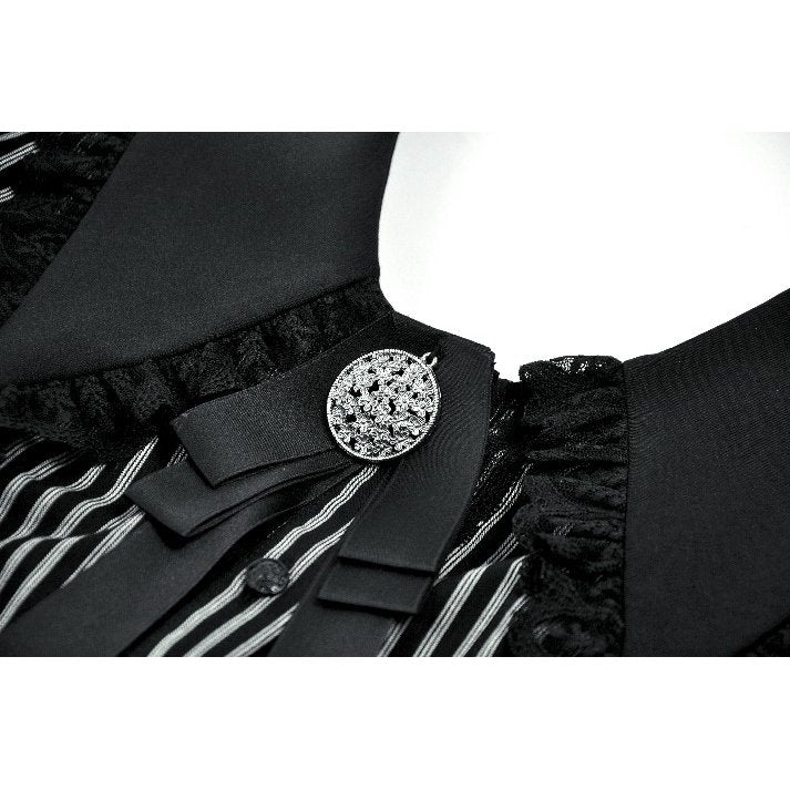 Dark in Love Gothic Peter Pan Collar Lace Shirt | Striped Cotton Top