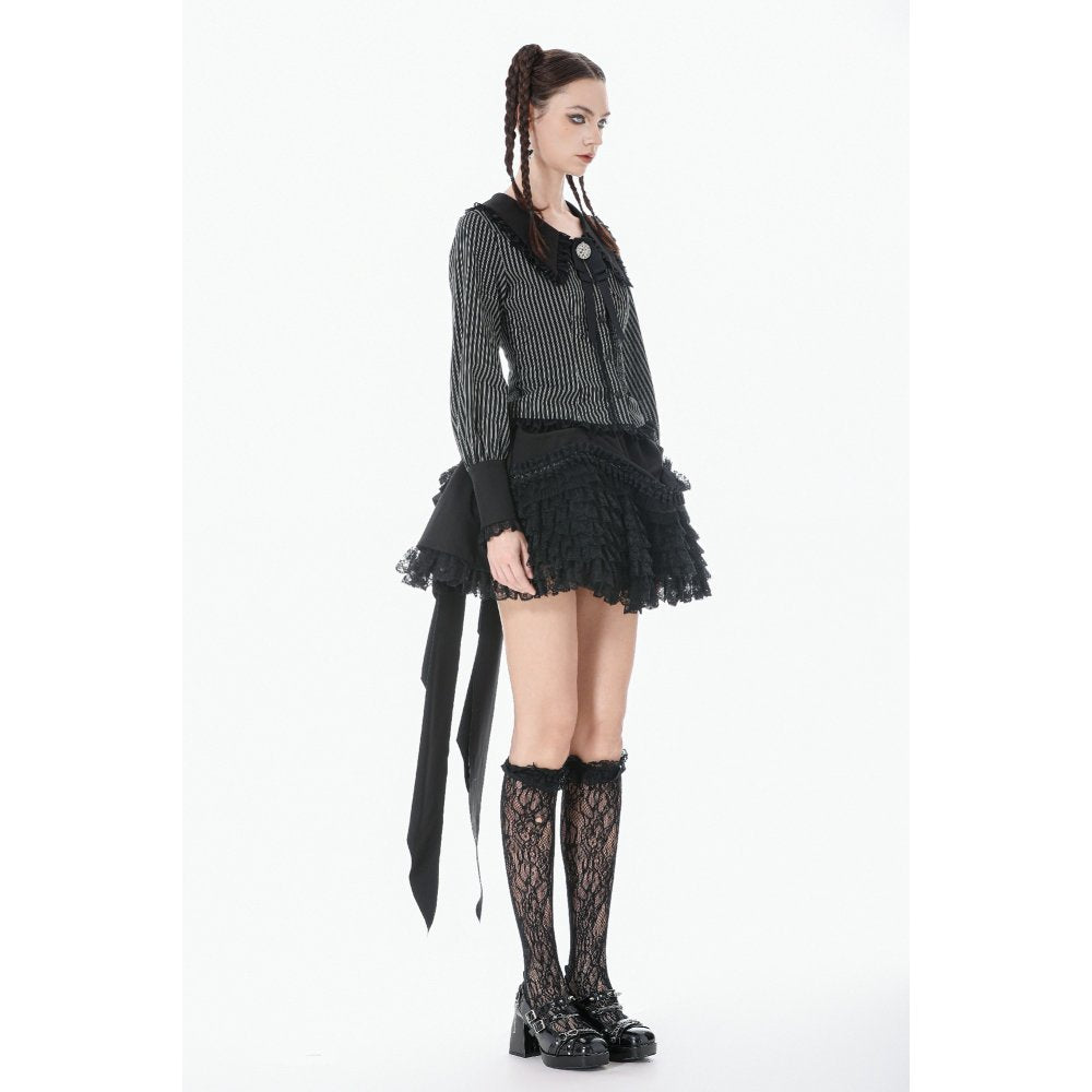 Dark in Love Gothic Peter Pan Collar Lace Shirt | Striped Cotton Top