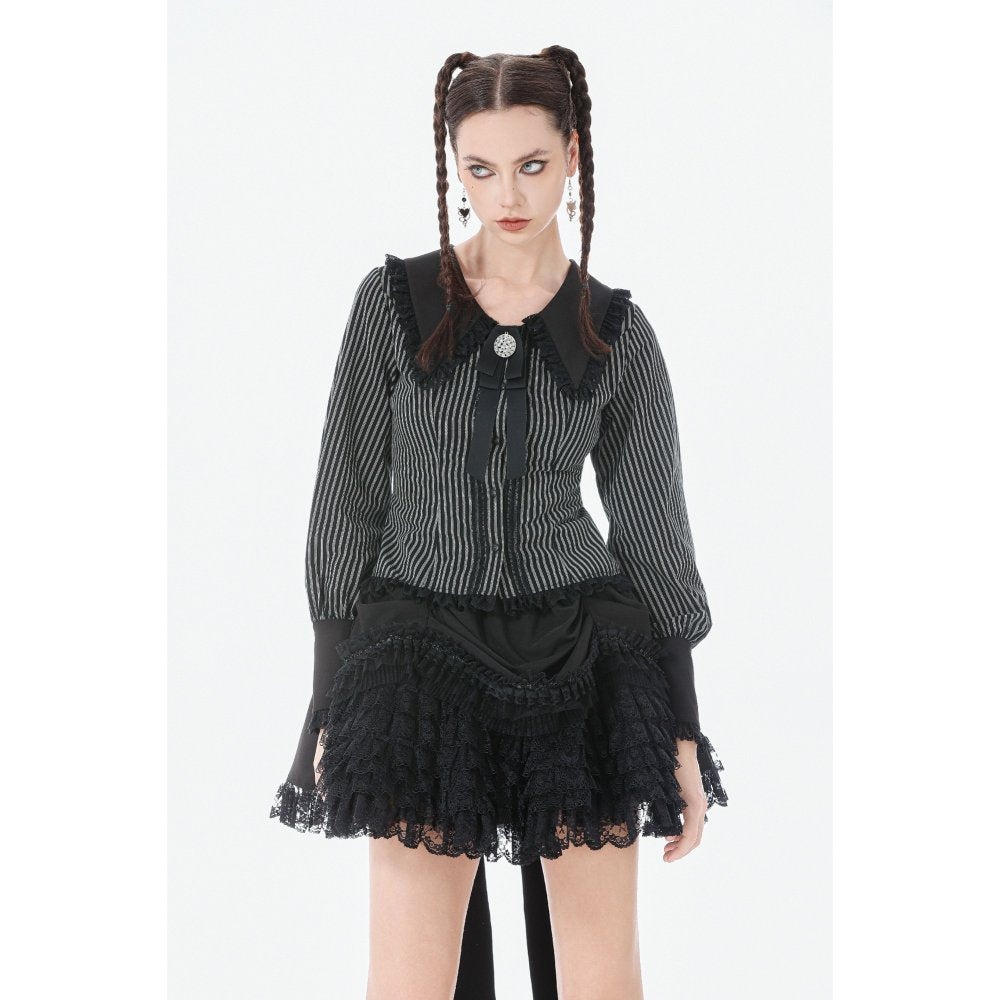 Dark in Love Gothic Peter Pan Collar Lace Shirt | Striped Cotton Top