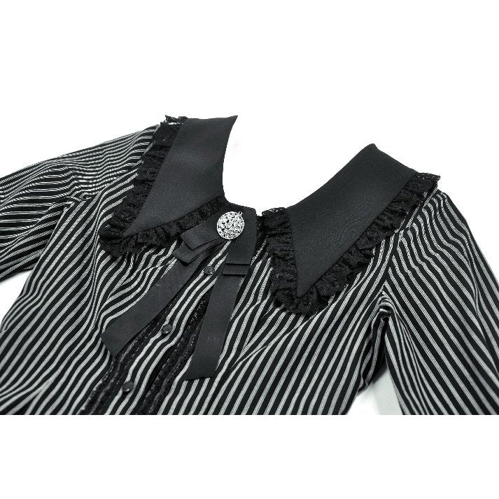 Dark in Love Gothic Peter Pan Collar Lace Shirt | Striped Cotton Top