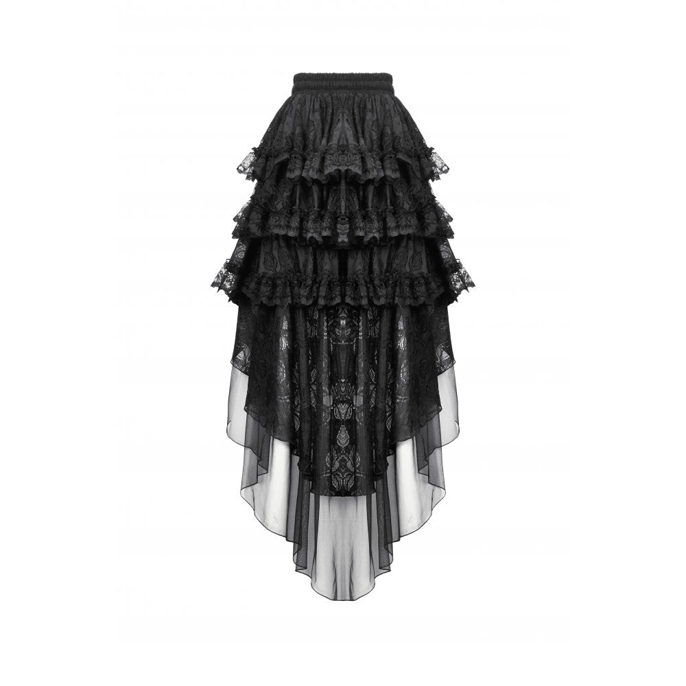 Dark in Love Belladonna Black Tiered Lace High-Low Goth Skirt