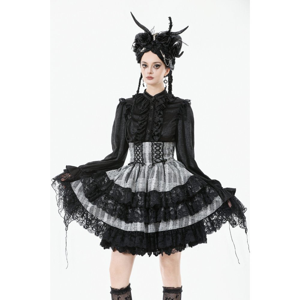 Dark in Love Hexa Layered Tartan Mini Skirt – Gothic Black Lace Punk