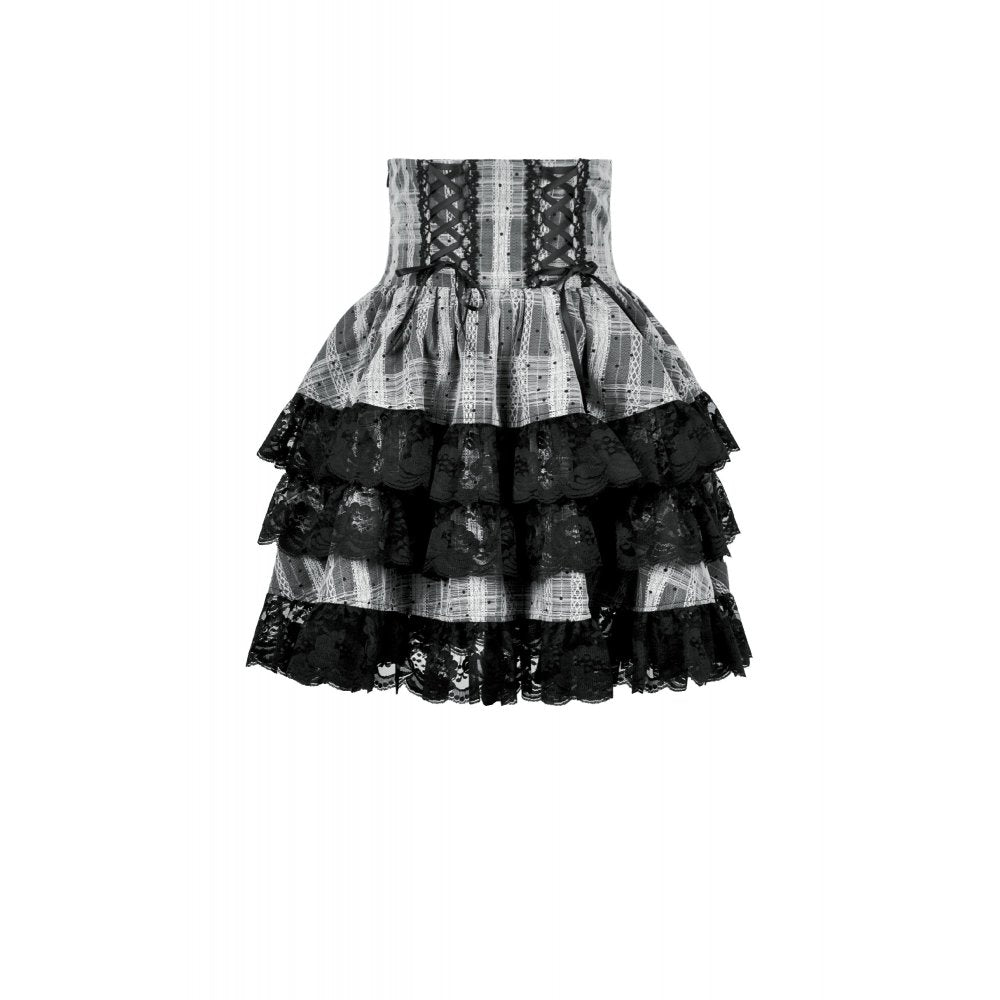 Dark in Love Hexa Layered Tartan Mini Skirt – Gothic Black Lace Punk
