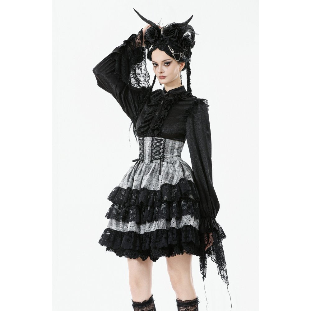 Dark in Love Hexa Layered Tartan Mini Skirt – Gothic Black Lace Punk