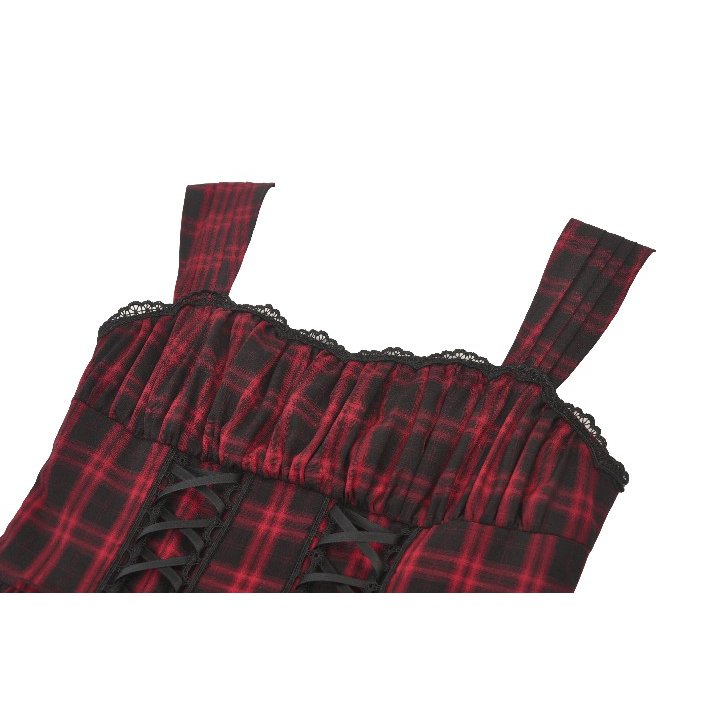 Dark in Love Morrigan Red Tartan Lace-Up Gothic Mini Dress
