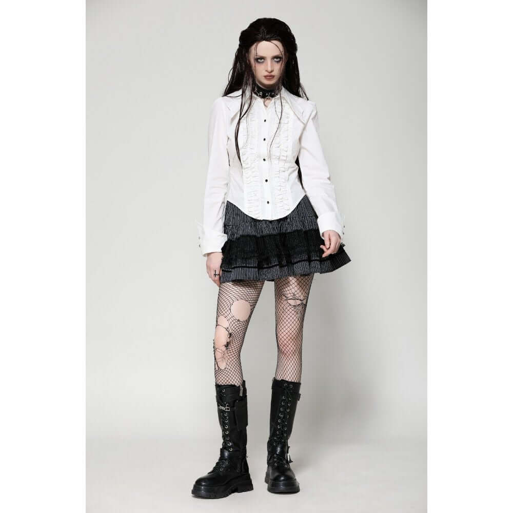 Dark in Love Queeny White Gothic Demon Shirt – Cotton Corset Top