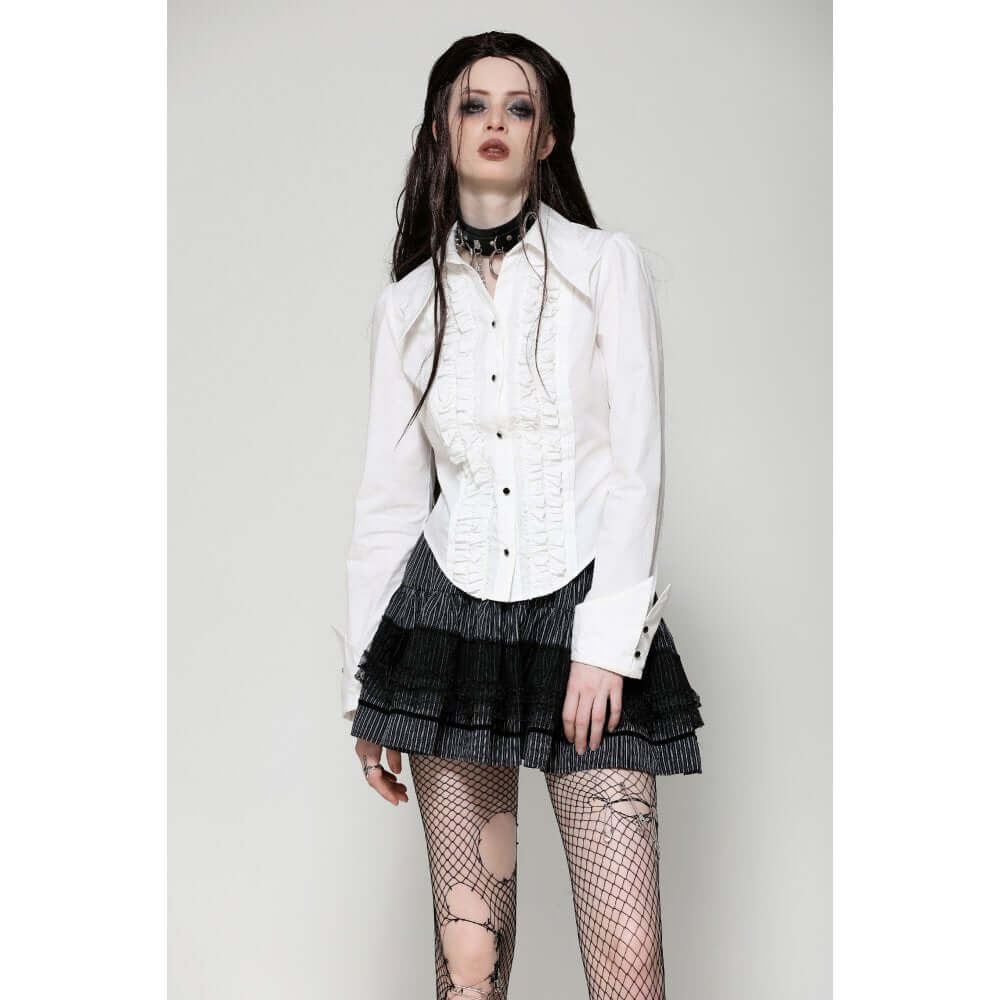 Dark in Love Queeny White Gothic Demon Shirt – Cotton Corset Top