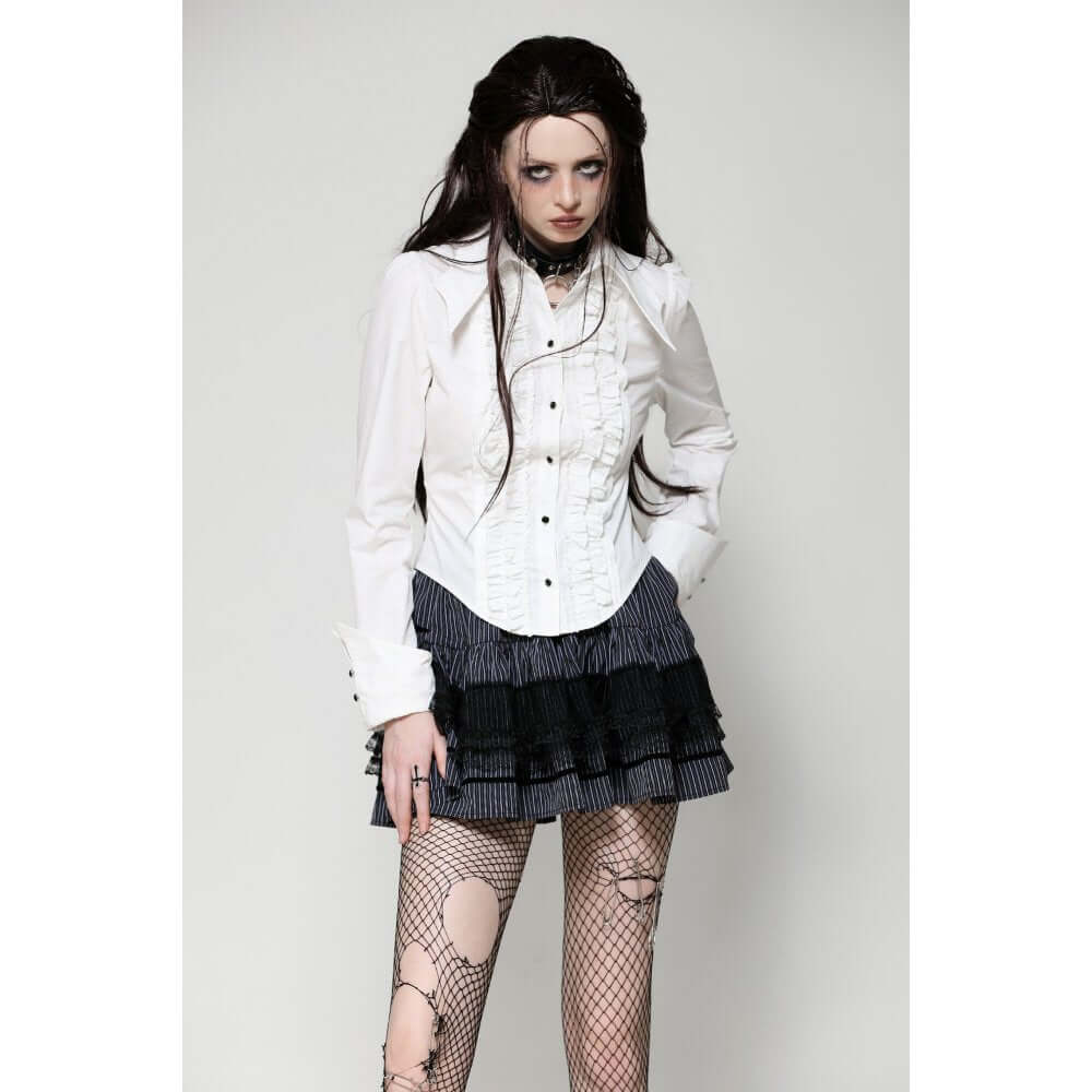 Dark in Love Queeny White Gothic Demon Shirt – Cotton Corset Top