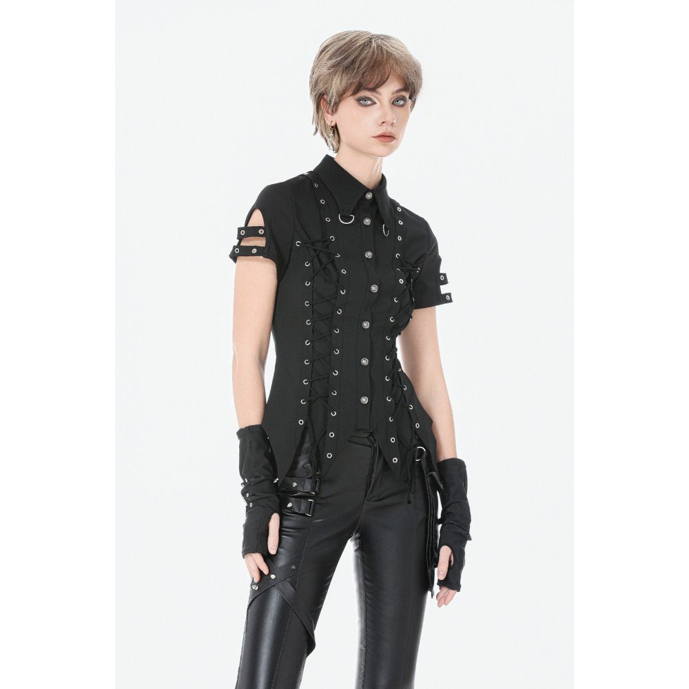 Dark in Love Ruptured Lace-Up Punk Shirt | Black Corset Style Top