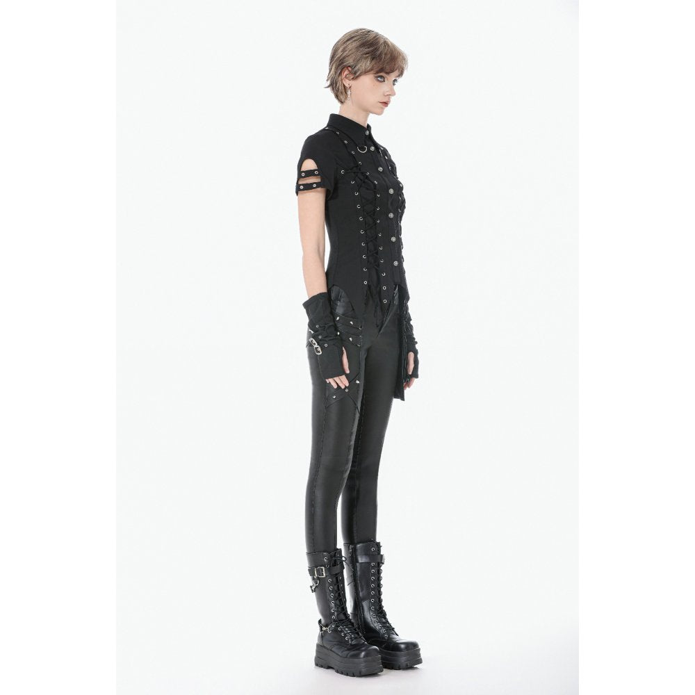 Dark in Love Ruptured Lace-Up Punk Shirt | Black Corset Style Top