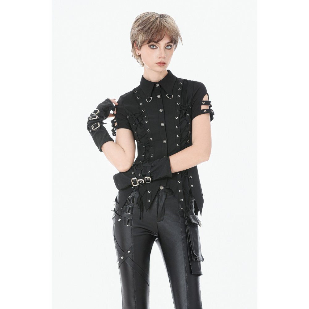 Dark in Love Ruptured Lace-Up Punk Shirt | Black Corset Style Top