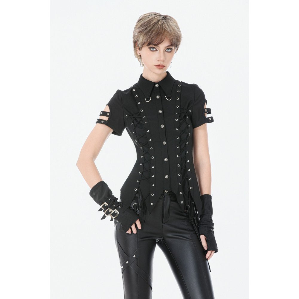 Dark in Love Ruptured Lace-Up Punk Shirt | Black Corset Style Top