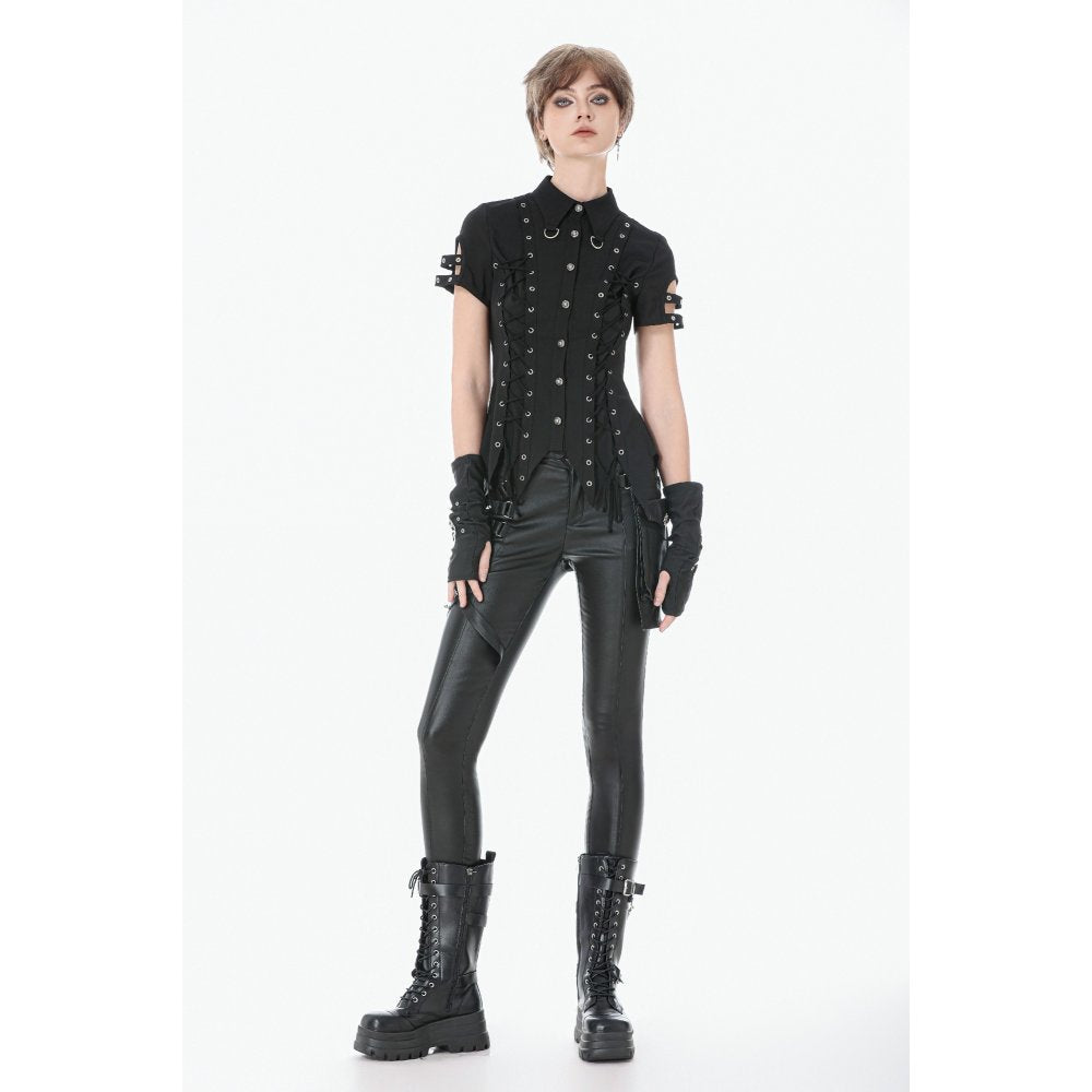 Dark in Love Ruptured Lace-Up Punk Shirt | Black Corset Style Top