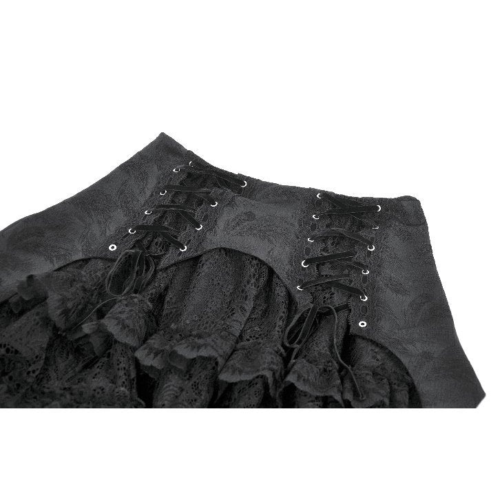 Dark in Love Thornspell Gothic Black Lace and Satin Layered Overskirt