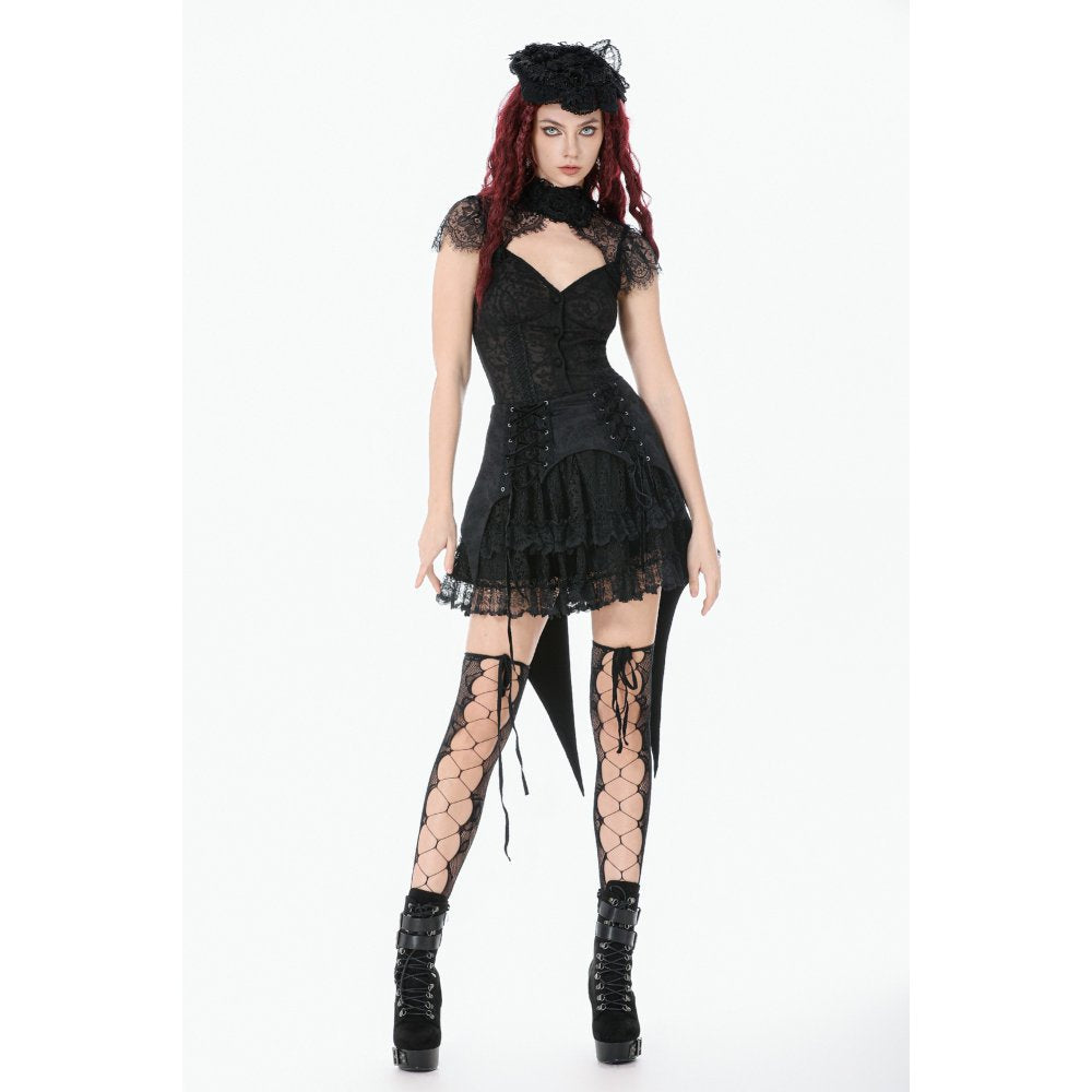 Dark in Love Thornspell Gothic Black Lace and Satin Layered Overskirt