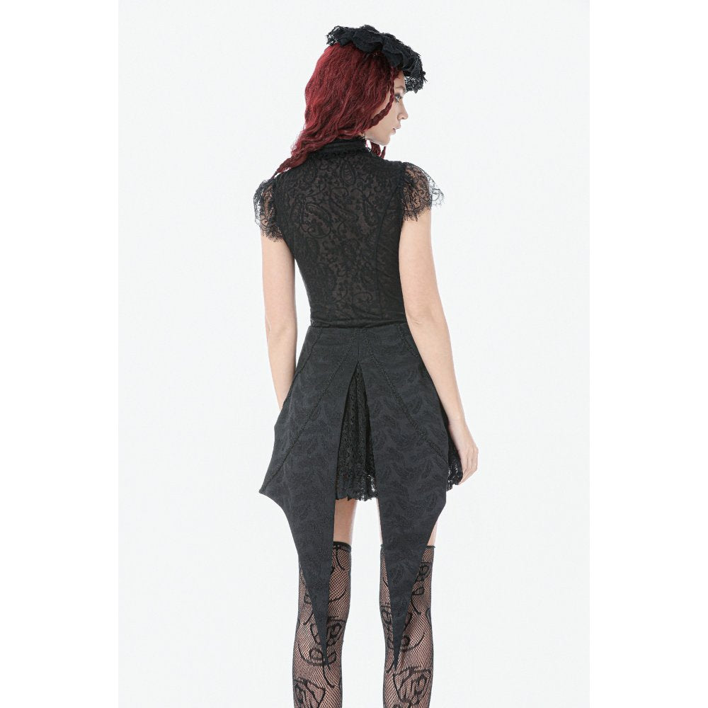 Dark in Love Thornspell Gothic Black Lace and Satin Layered Overskirt