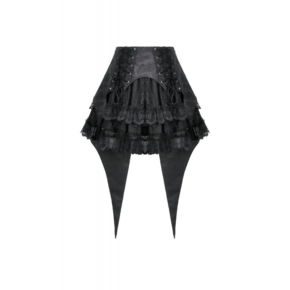 Dark in Love Thornspell Gothic Black Lace and Satin Layered Overskirt