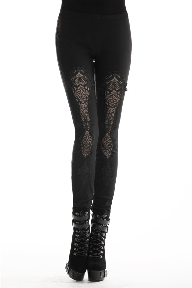 Dark In Love Caelum Gothic Leggings – Black Lace and Ribbon Lacing