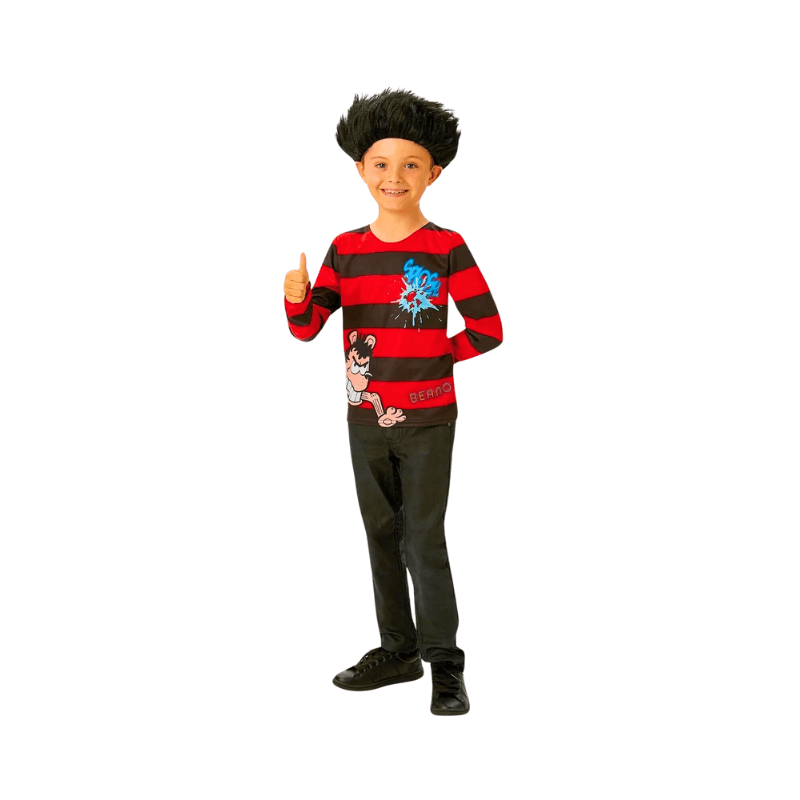 Dennis The Menace Kids Fancy Dress Costume with Wig - Age 9-10