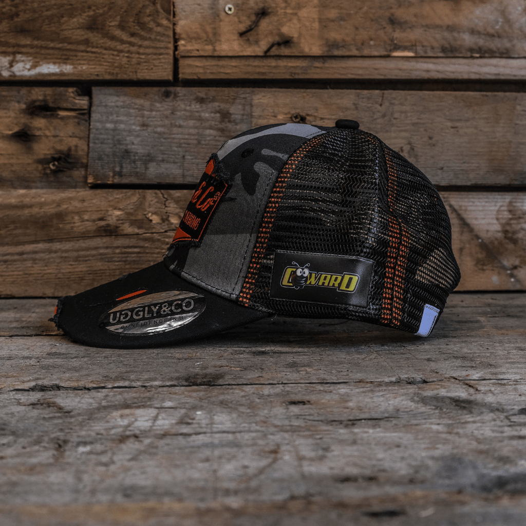 Uggly & Co Grey Camo Diamond Trucker Hat – Distressed Racing Cap