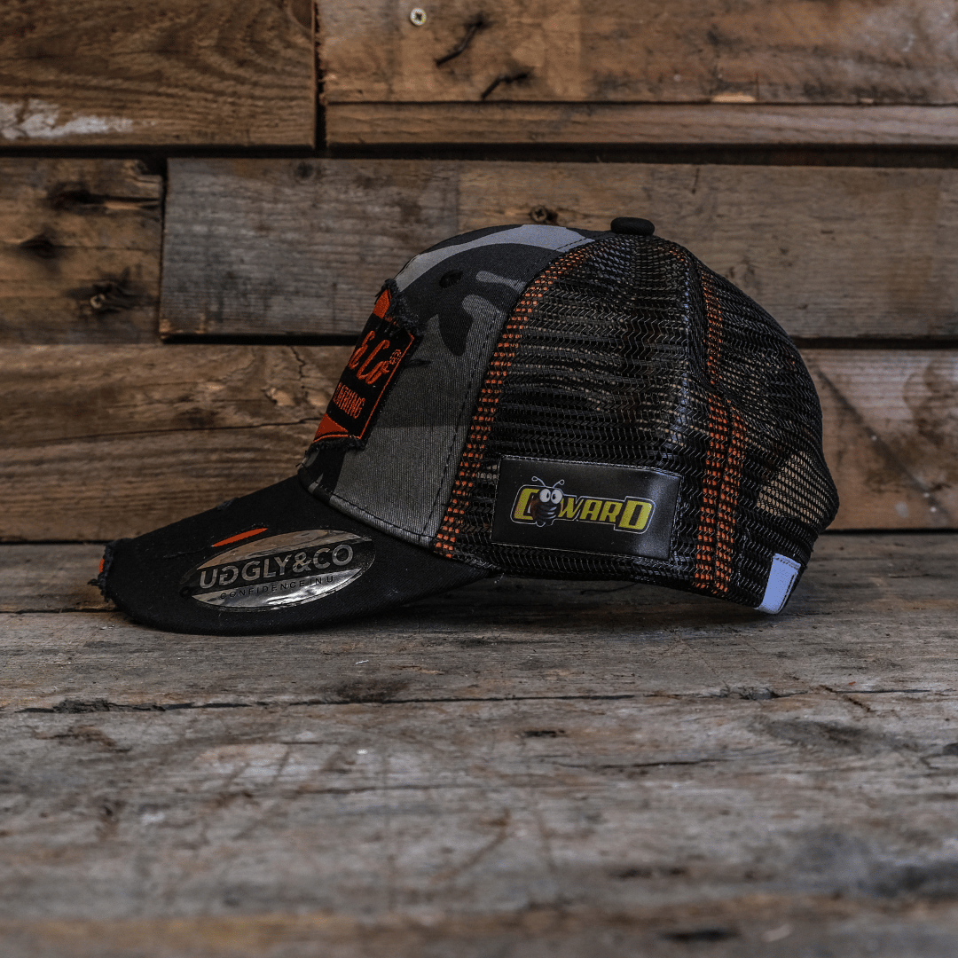 Uggly & Co Grey Camo Diamond Trucker Hat – Distressed Racing Cap