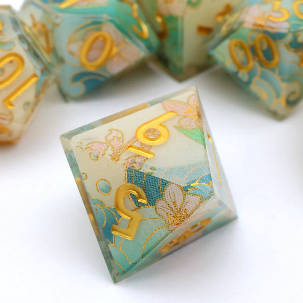 Emerald Tide | Sharp Edge Dice | Resin | 7 Piece Set
