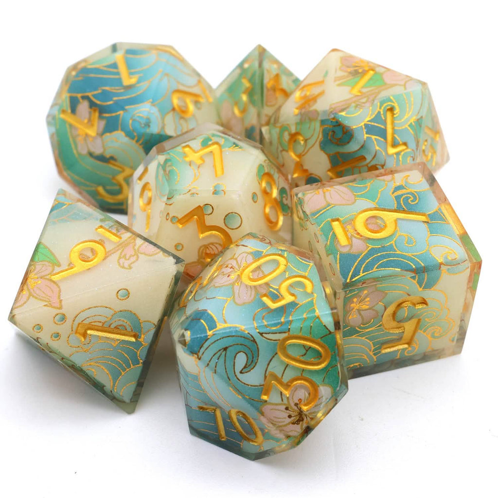 Emerald Tide | Sharp Edge Dice | Resin | 7 Piece Set