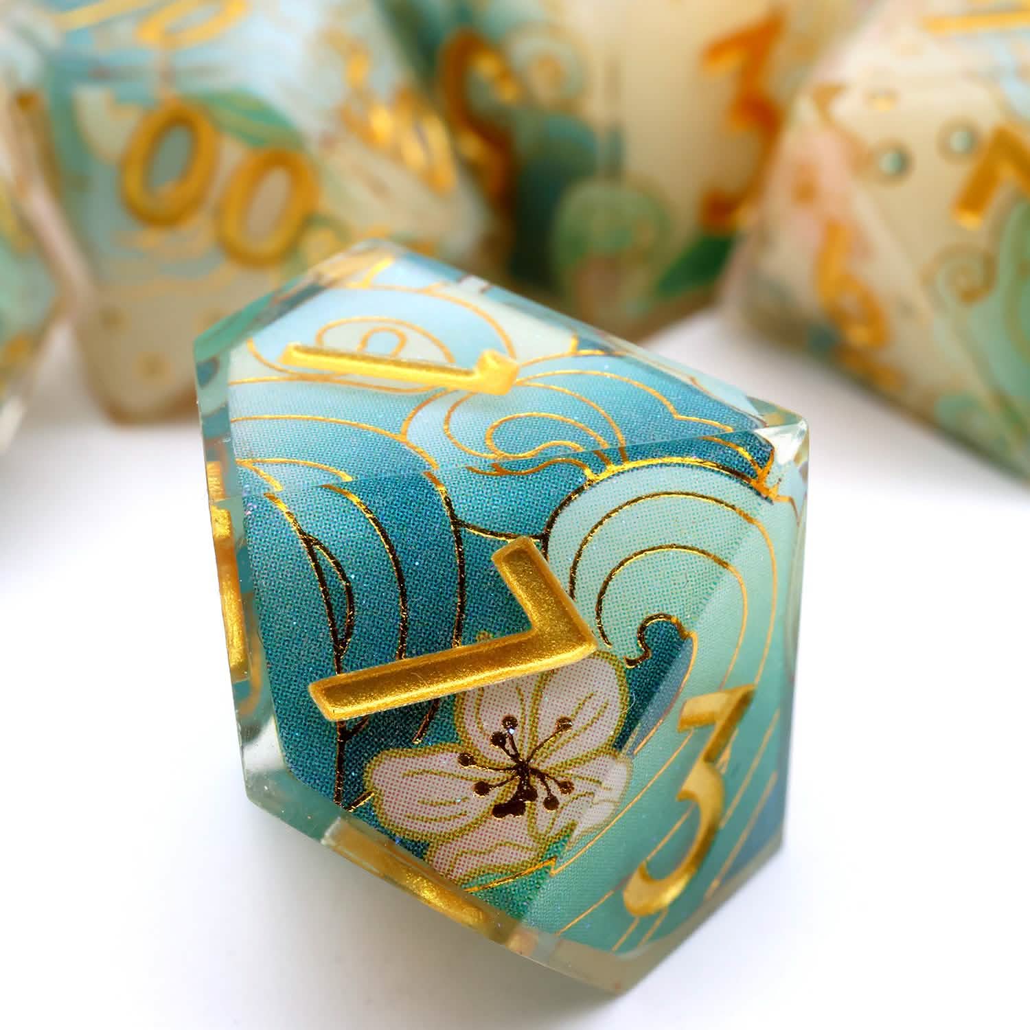 Emerald Tide | Sharp Edge Dice | Resin | 7 Piece Set