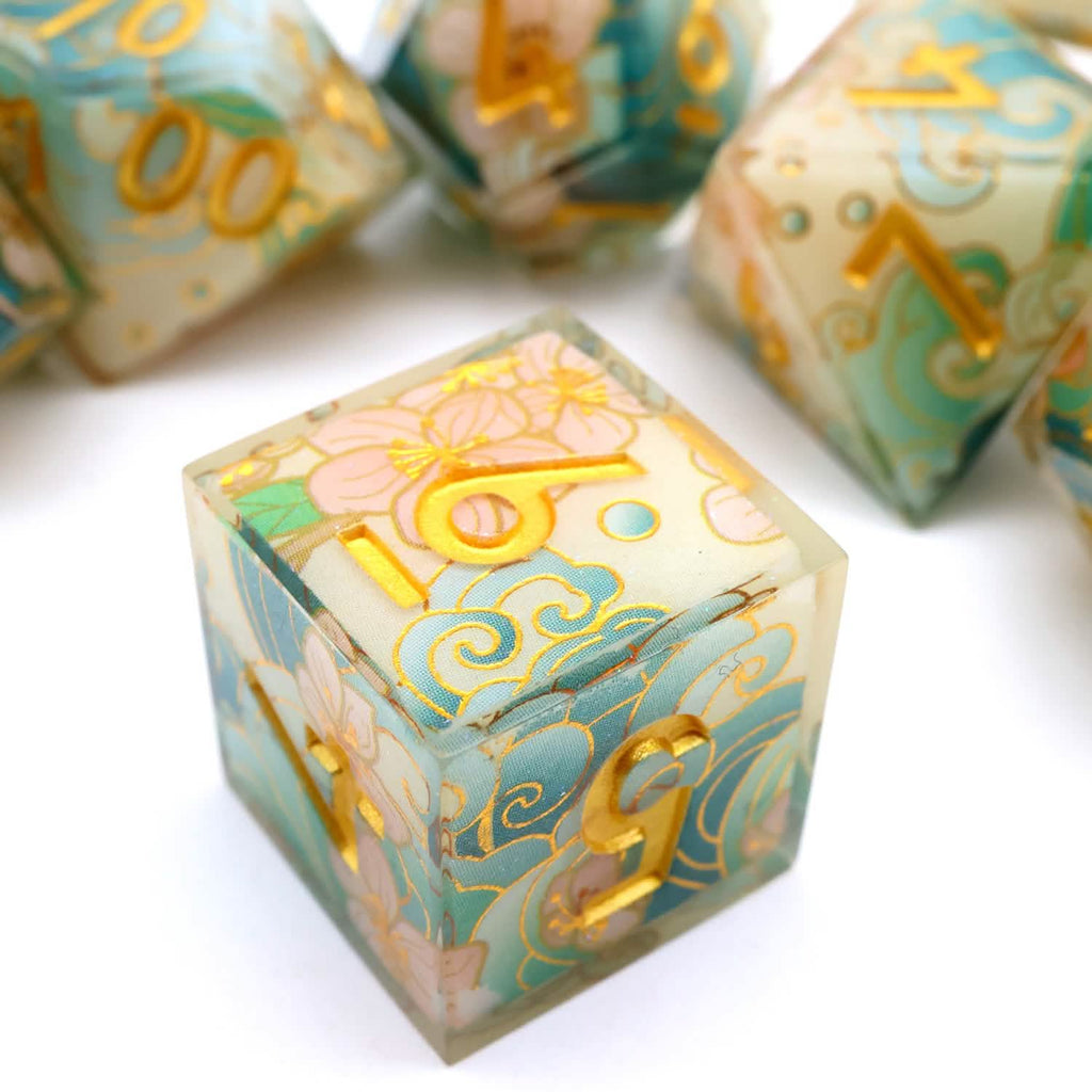 Emerald Tide | Sharp Edge Dice | Resin | 7 Piece Set