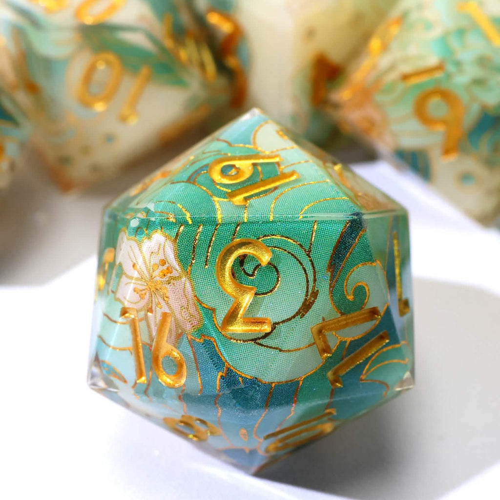 Emerald Tide | Sharp Edge Dice | Resin | 7 Piece Set