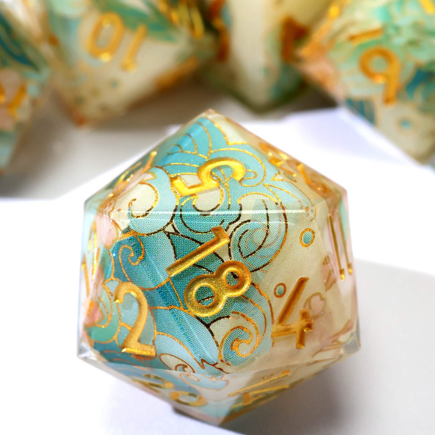 Emerald Tide | Sharp Edge Dice | Resin | 7 Piece Set