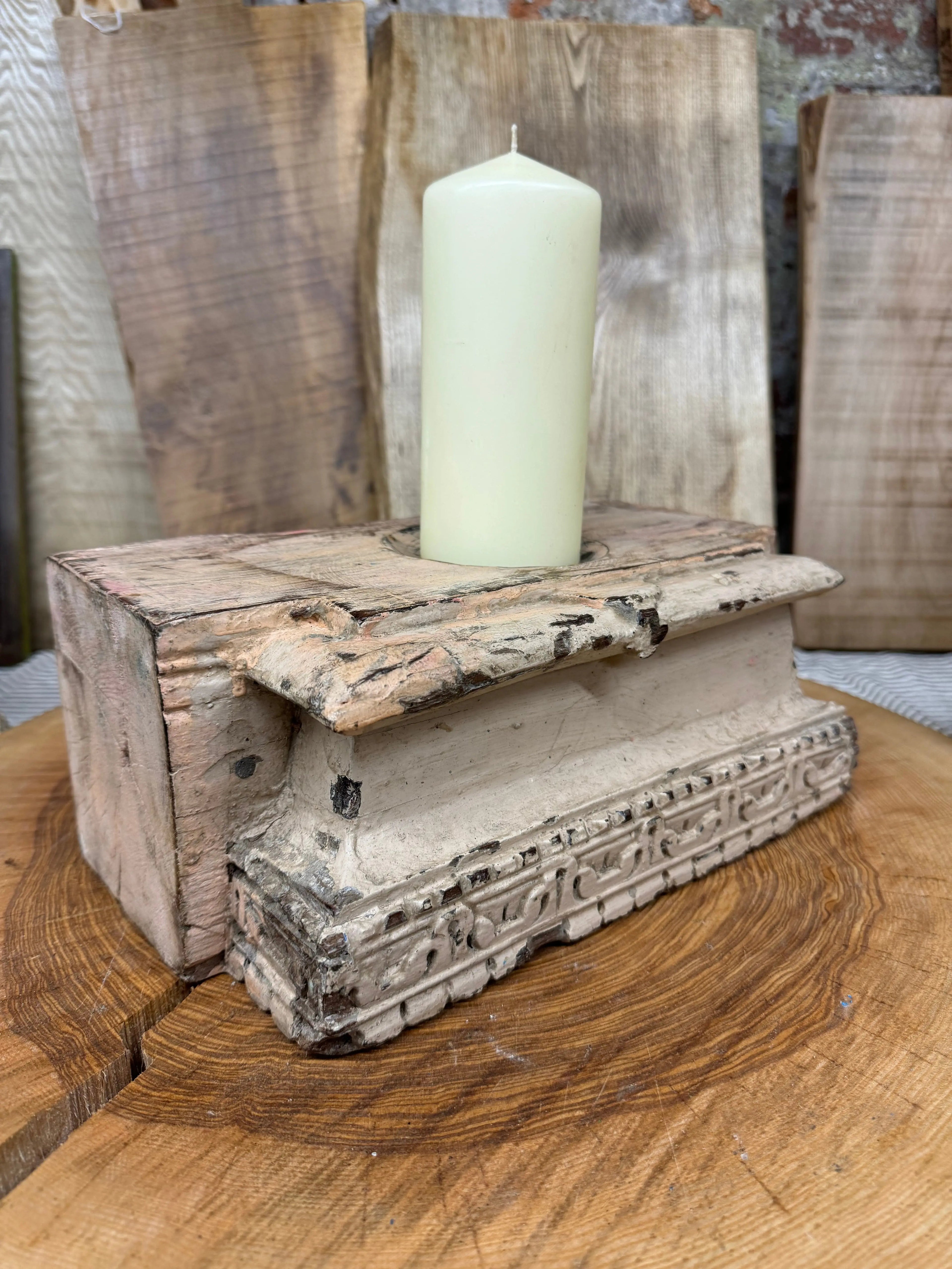 Rustic Warehouse Norfolk Reclaimed Wood Indian Pillar Candle Holder