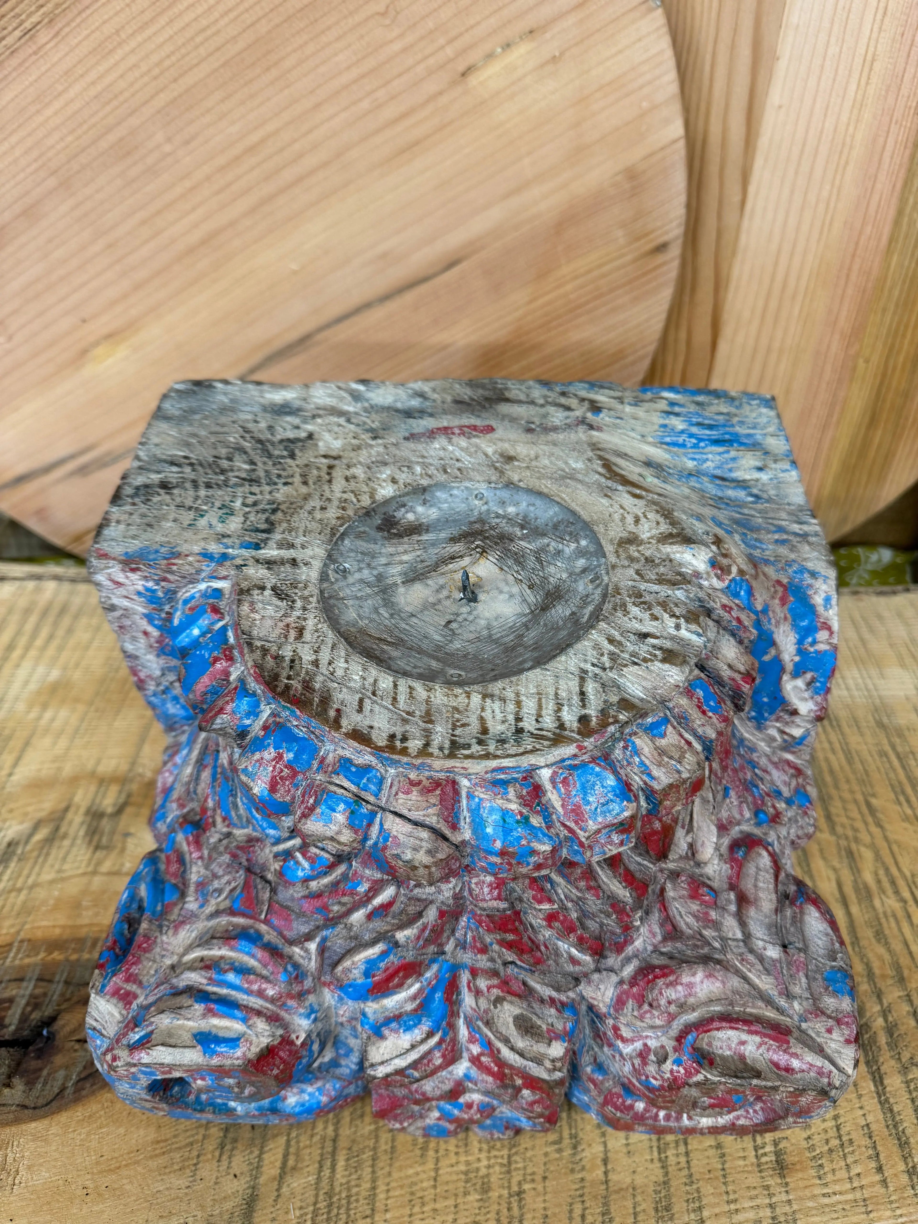 Rustic Reclaimed Wood Indian Pillar Candle Holder | Rustic Warehouse